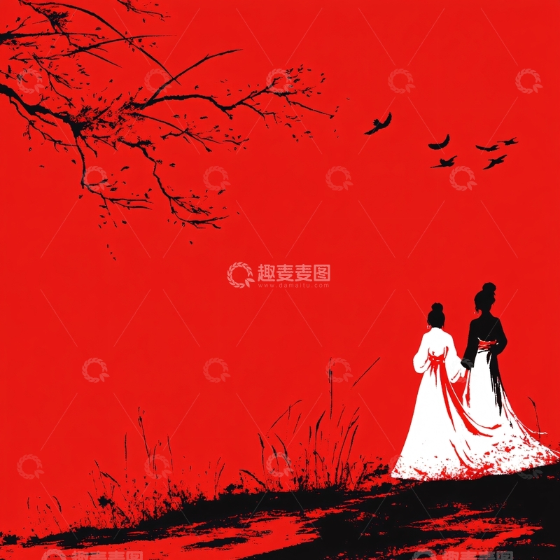 高清大图下载【趣麦麦图】古装情侣插画1