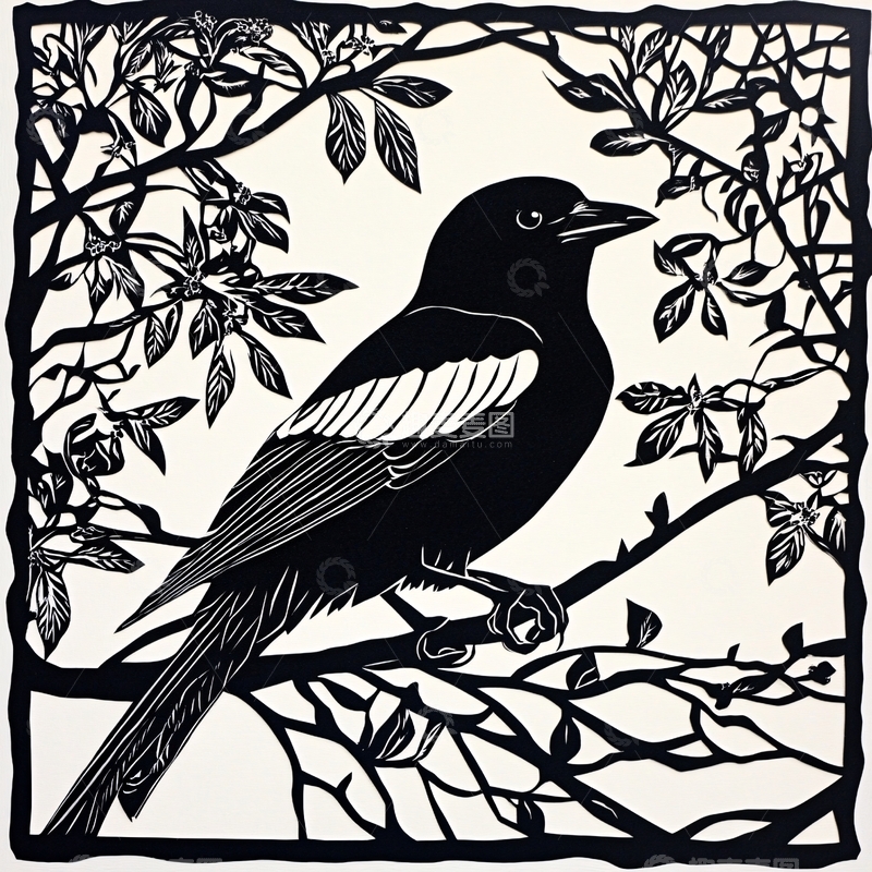 高清大图下载【趣麦麦图】喜鹊花草木刻3