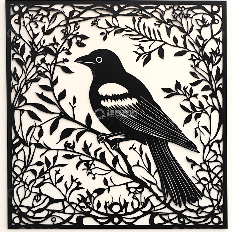 高清大图下载【趣麦麦图】喜鹊花草木刻1