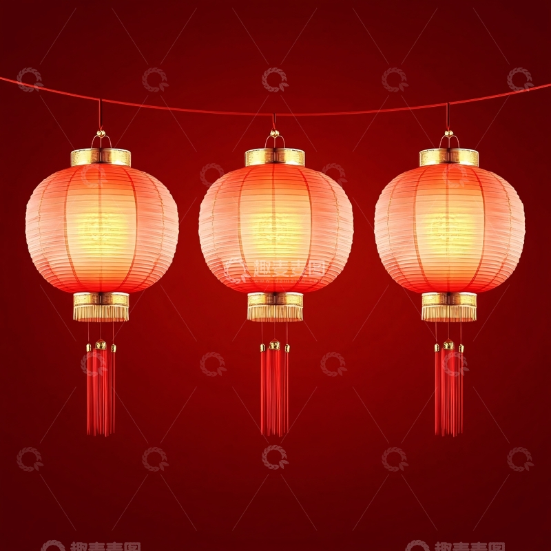 高清大图下载【趣麦麦图】中式纹理红色灯笼喜庆