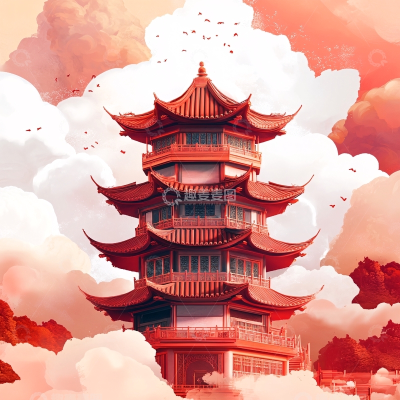 高清大图下载【趣麦麦图】黄鹤楼插画1