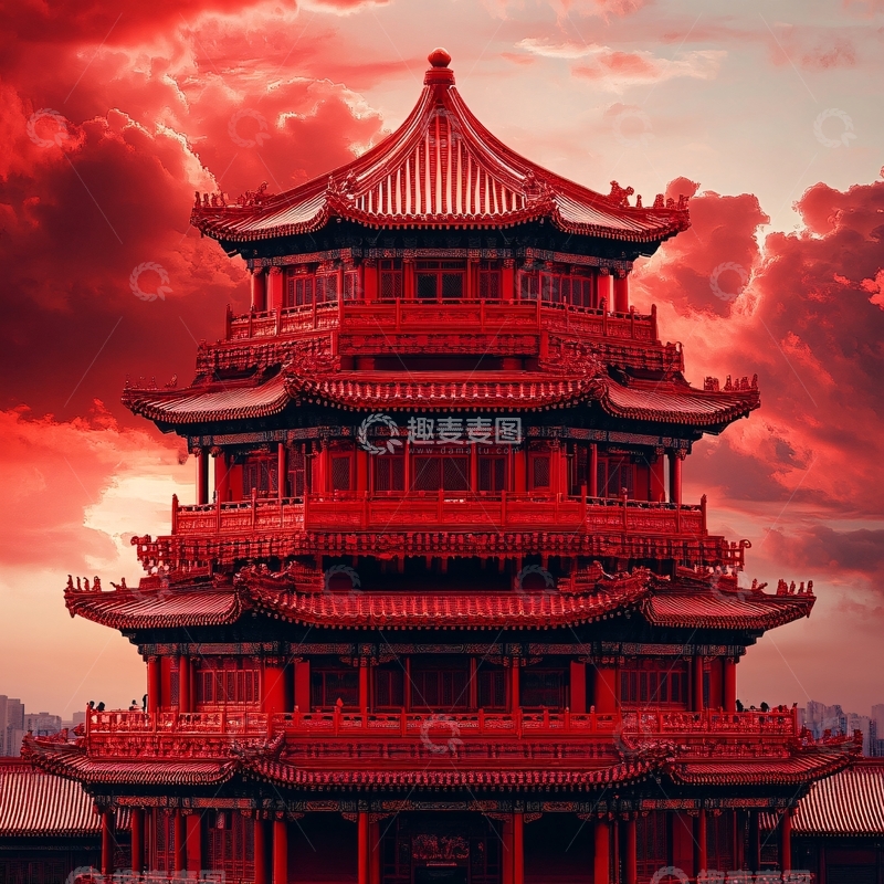 高清大图下载【趣麦麦图】大红登楼