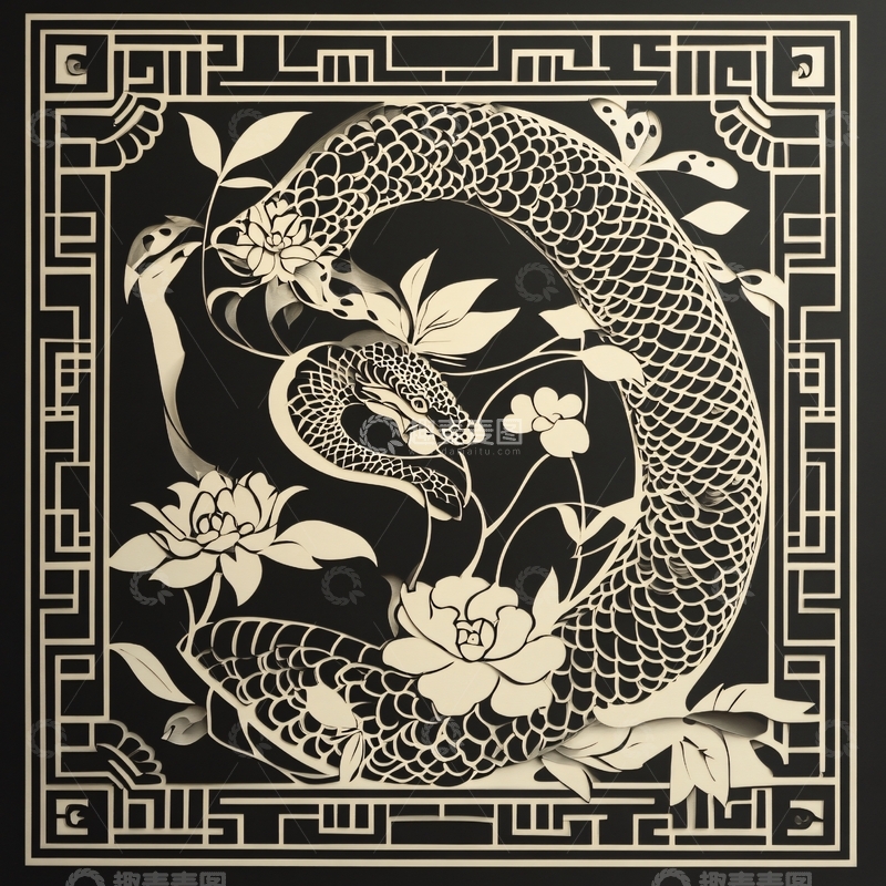 高清大图下载【趣麦麦图】卡通蛇窗花