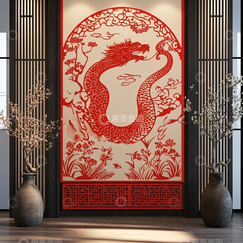 高清大图下载【趣麦麦图】龙年新中式拱门