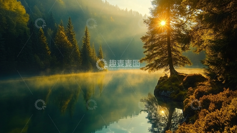 高清大图下载【趣麦麦图】湖畔湖泊梦幻森林9