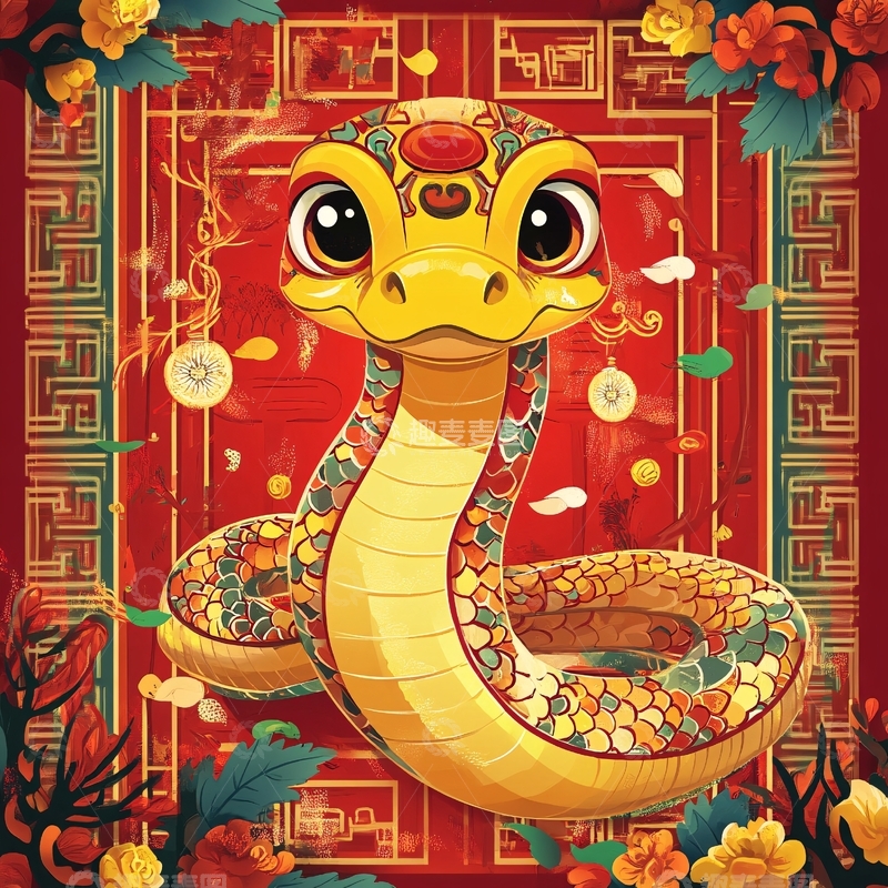 高清大图下载【趣麦麦图】蛇年报春主题春节插画