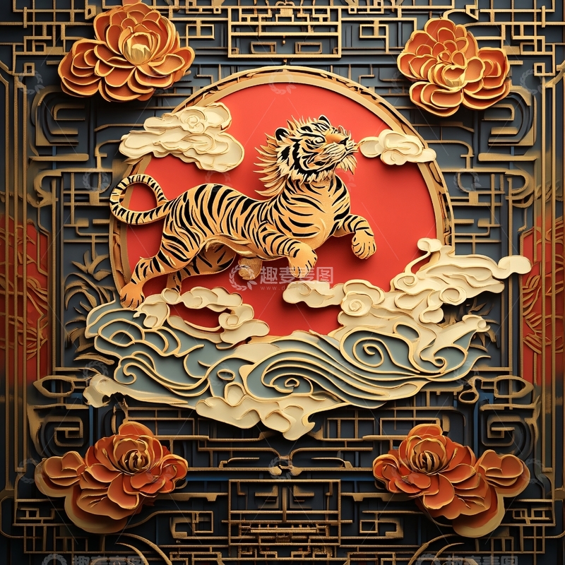 高清大图下载【趣麦麦图】虎年立体剪纸