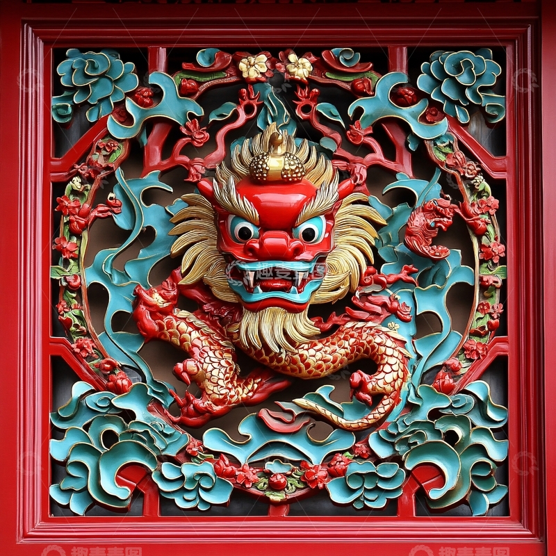高清大图下载【趣麦麦图】龙雕塑窗户