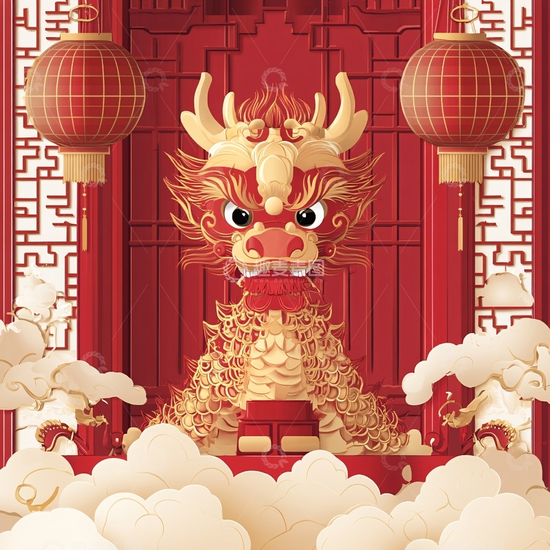 高清大图下载【趣麦麦图】手绘牛年插画卡通龙