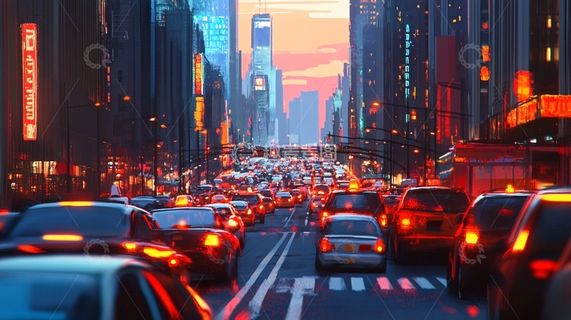 高清大图下载【趣麦麦图】拥挤的城市交通1