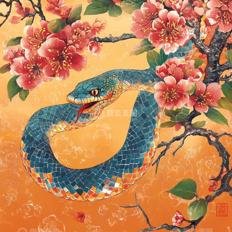 高清大图下载【趣麦麦图】蛇年月份系列插画1