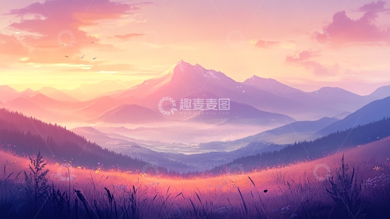 高清大图下载【趣麦麦图】日出风景插画22