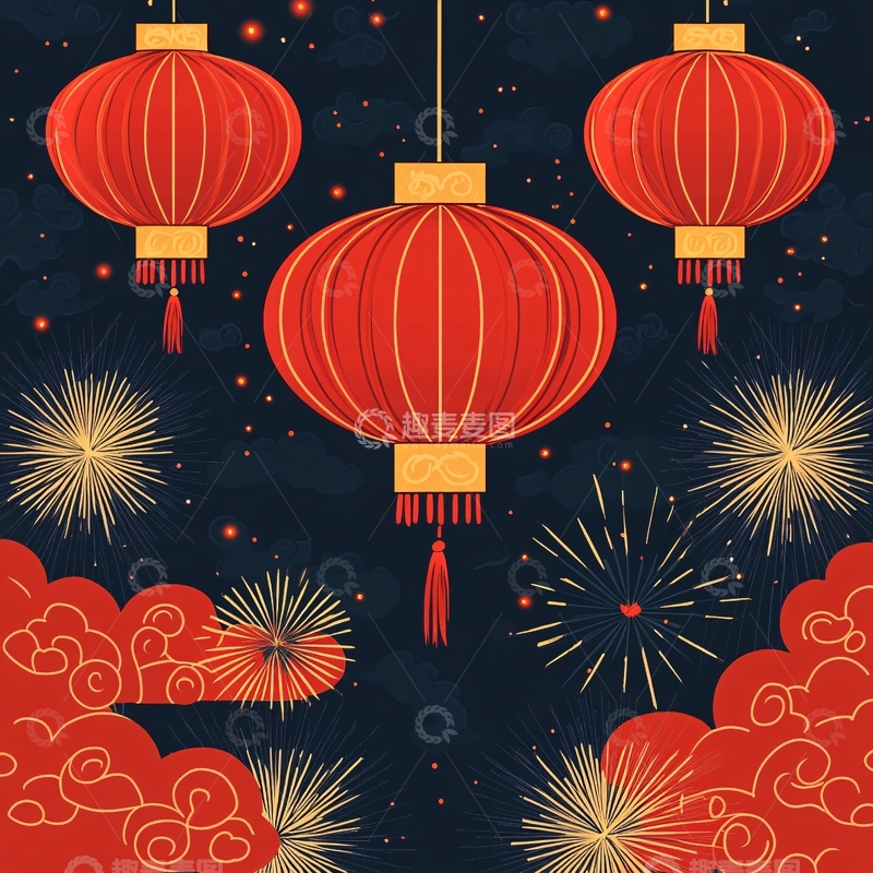 高清大图下载【趣麦麦图】喜庆灯笼烟花3