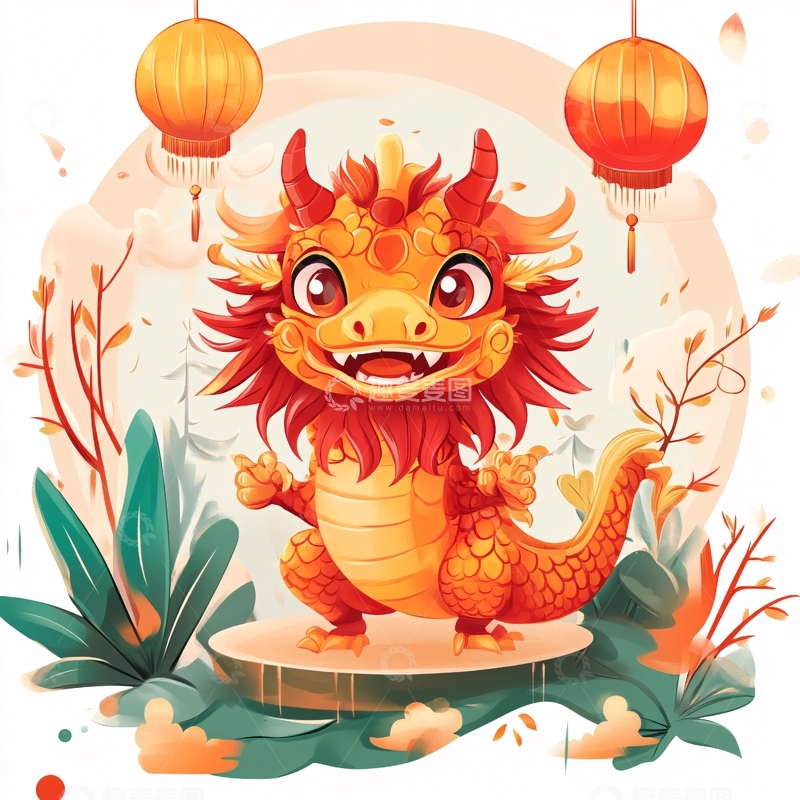高清大图下载【趣麦麦图】卡通龙年吉祥物插画1