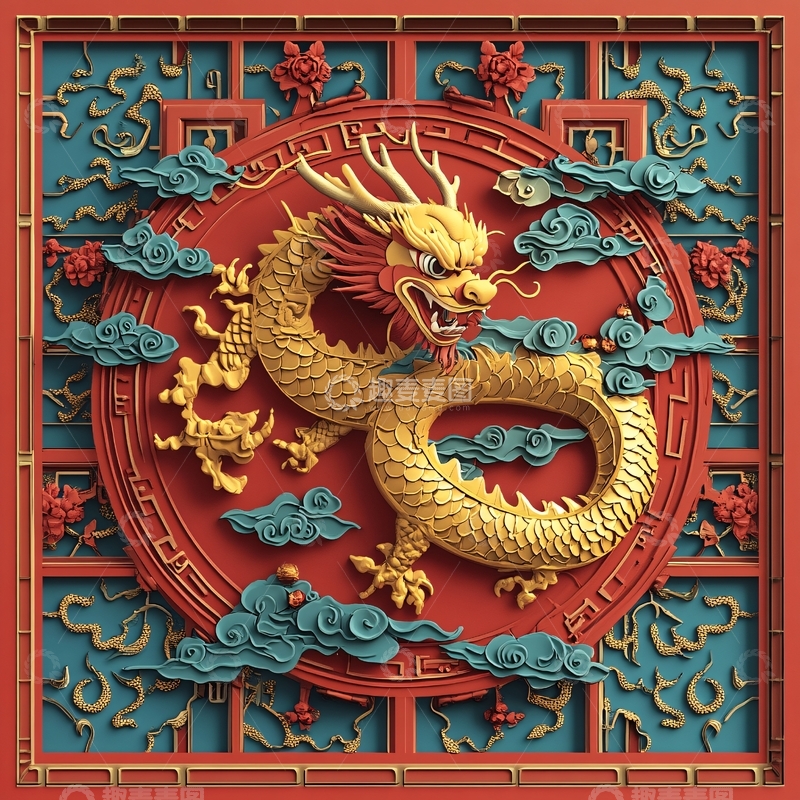 高清大图下载【趣麦麦图】龙浮雕装饰图
