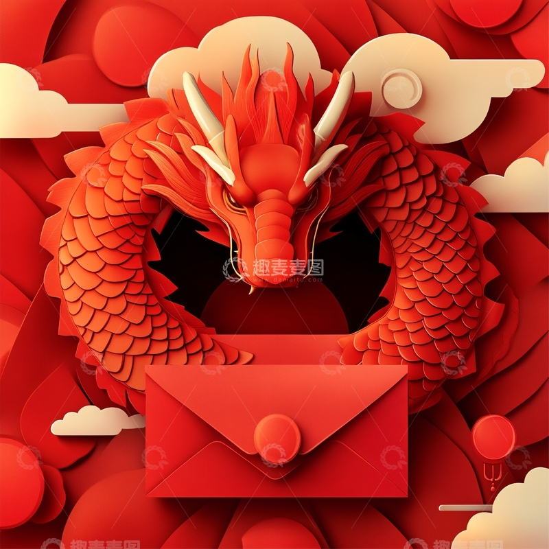 高清大图下载【趣麦麦图】红包龙插画