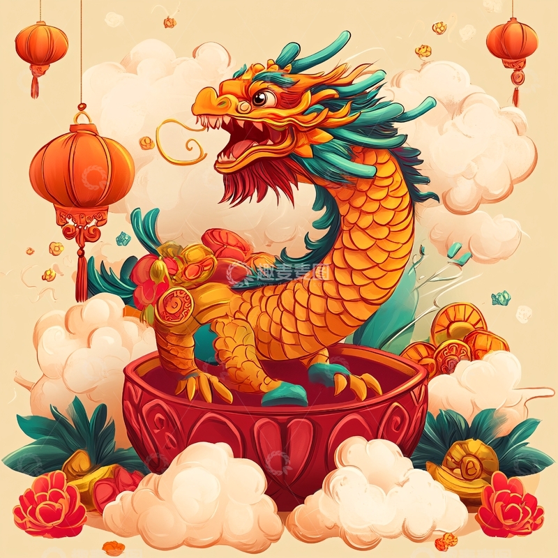 高清大图下载【趣麦麦图】吊旗龙年插画4