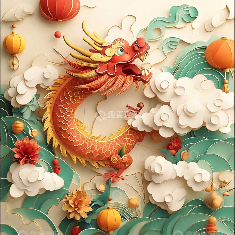 高清大图下载【趣麦麦图】吊旗龙年插画3