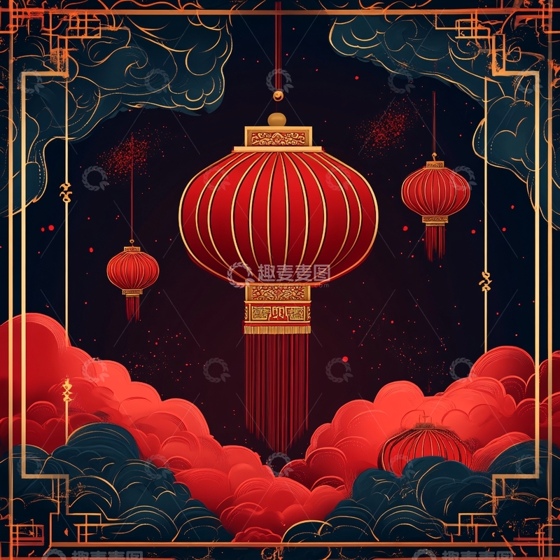 高清大图下载【趣麦麦图】喜庆风插画1