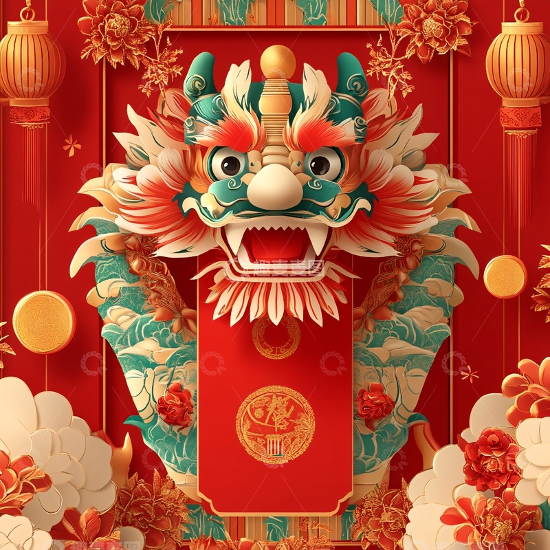 高清大图下载【趣麦麦图】舞狮包装插画3