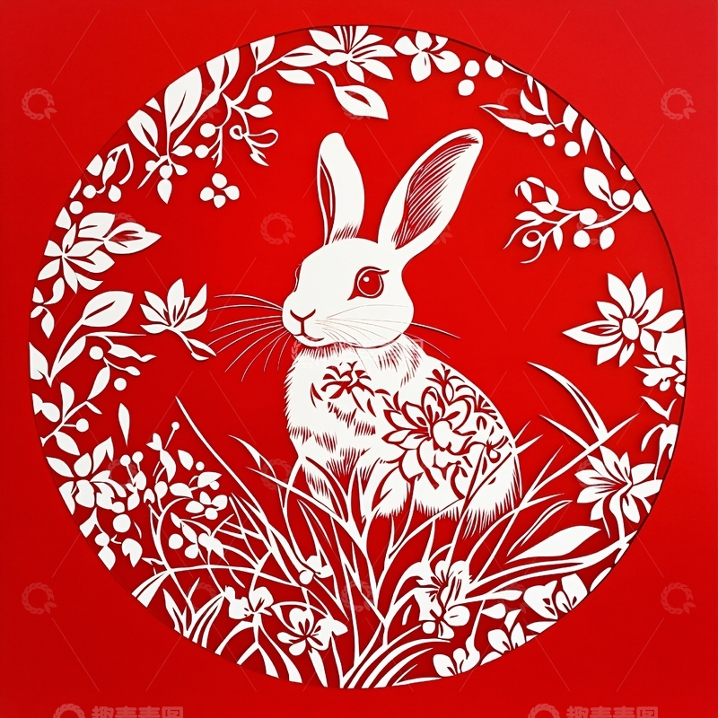 高清大图下载【趣麦麦图】兔年窗花纸1