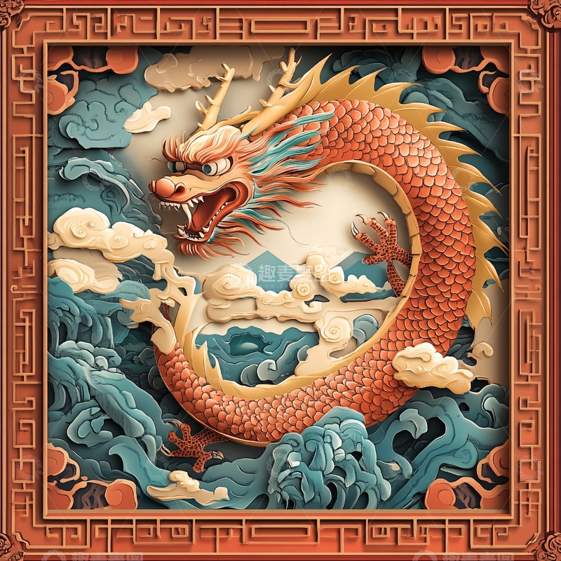 高清大图下载【趣麦麦图】双龙戏珠插画