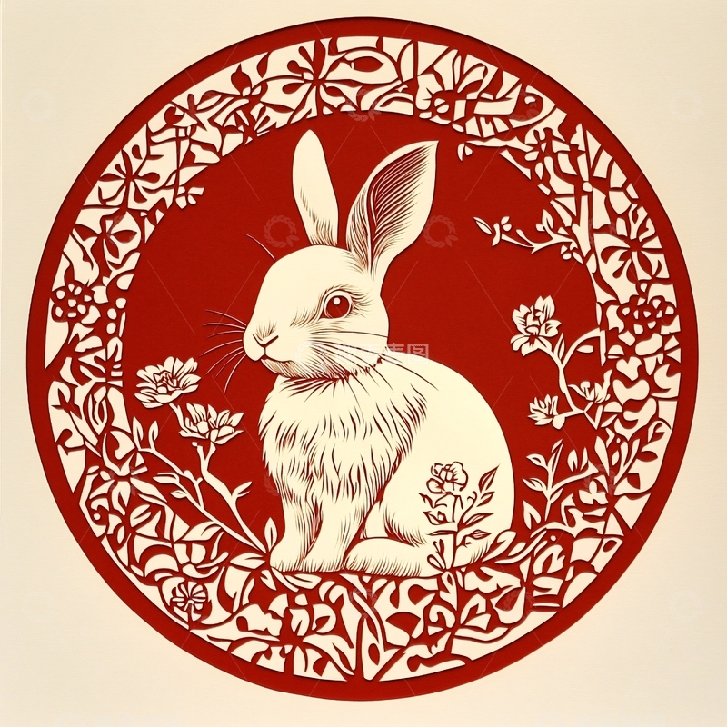 高清大图下载【趣麦麦图】兔剪纸年素材