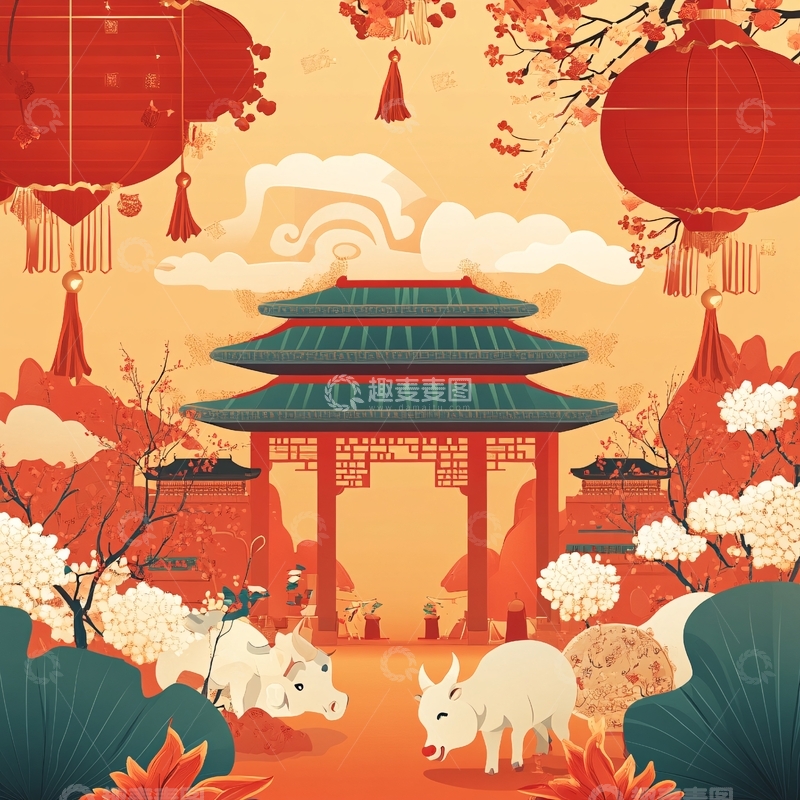 高清大图下载【趣麦麦图】景区海报插画