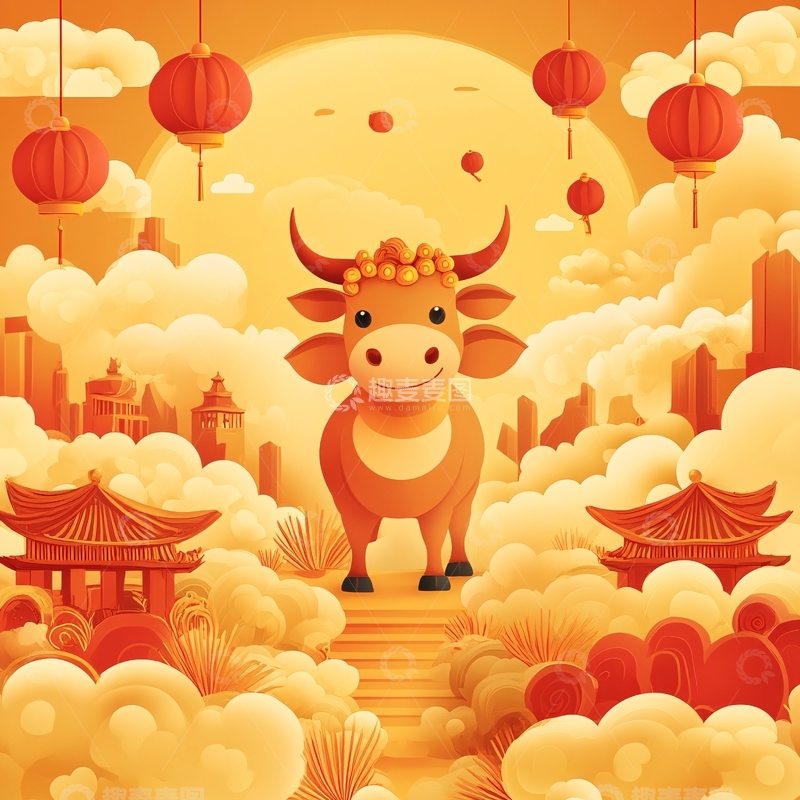 高清大图下载【趣麦麦图】牛年包装插画