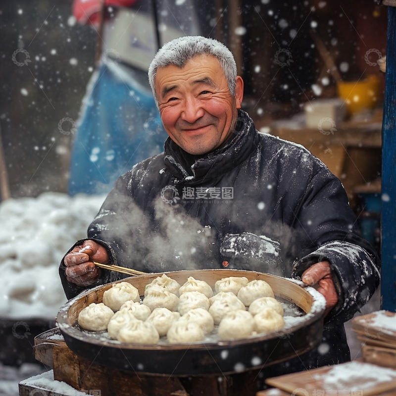 高清大图下载【趣麦麦图】冬至卖汤圆