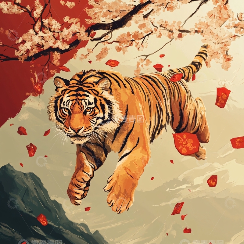 高清大图下载【趣麦麦图】虎年吉祥猛虎下山新年