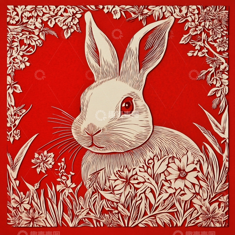 高清大图下载【趣麦麦图】兔年剪纸风1