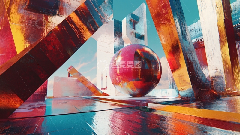高清大图下载【趣麦麦图】红色球体创意场景4