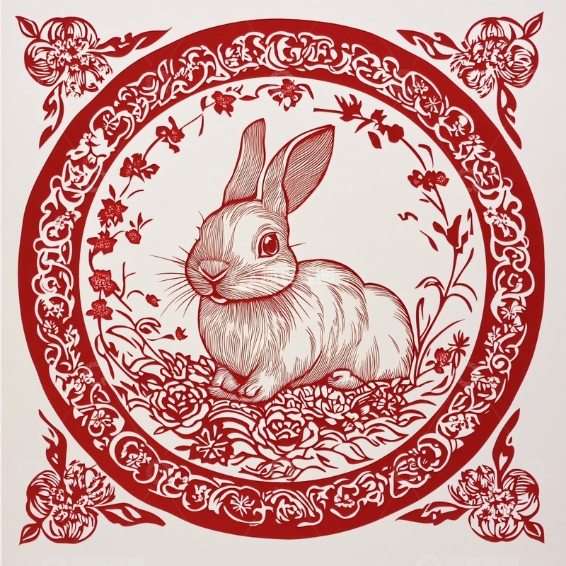 高清大图下载【趣麦麦图】兔年剪纸图案