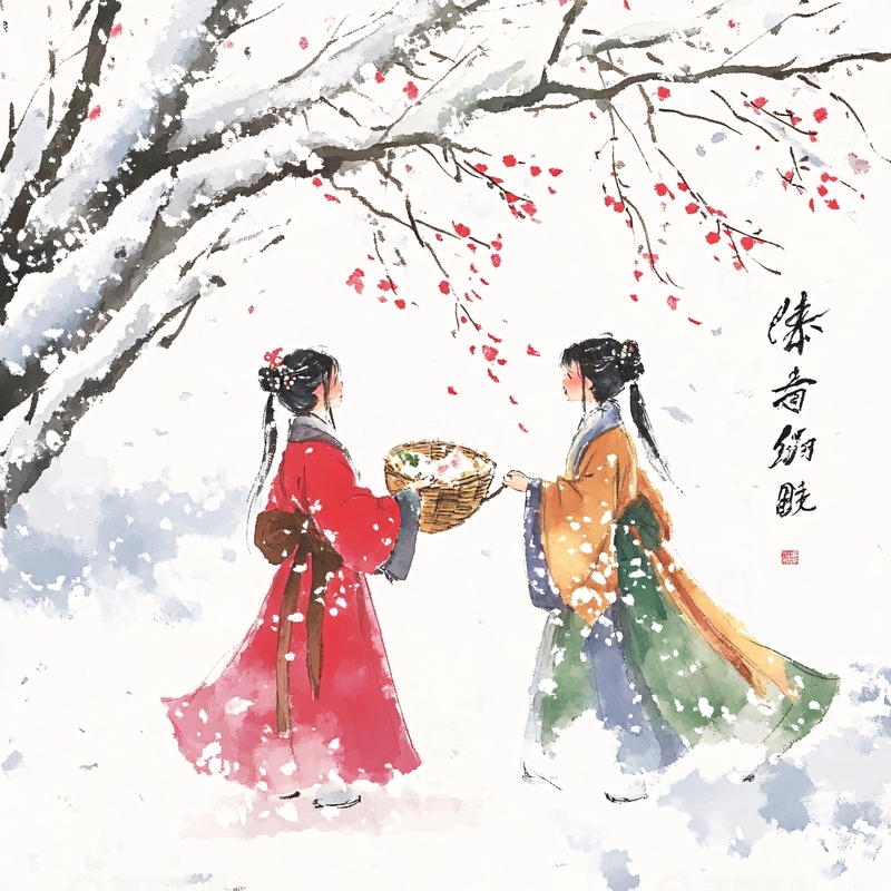 高清大图下载【趣麦麦图】踏雪寻梅故事图