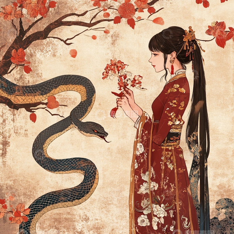 高清大图下载【趣麦麦图】蛇年迎春传统绘图