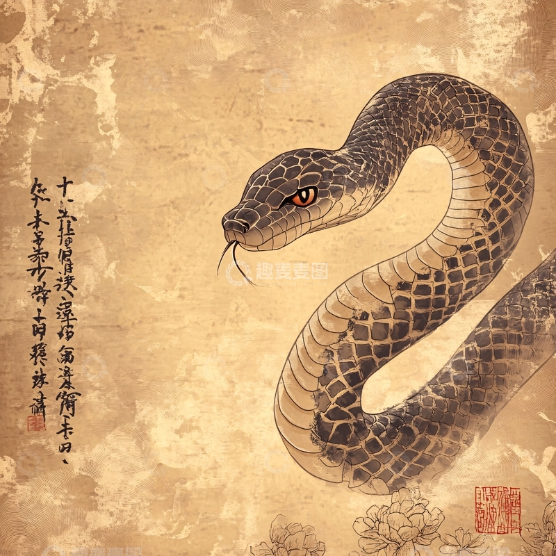 高清大图下载【趣麦麦图】蛇生肖挂画2