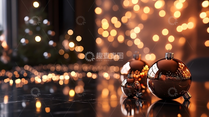 高清大图下载【趣麦麦图】圣诞节金色圣诞球前景1