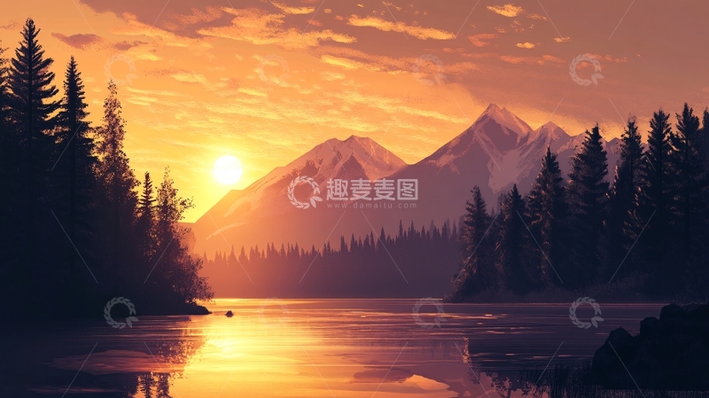 高清大图下载【趣麦麦图】荒野黄昏插画48