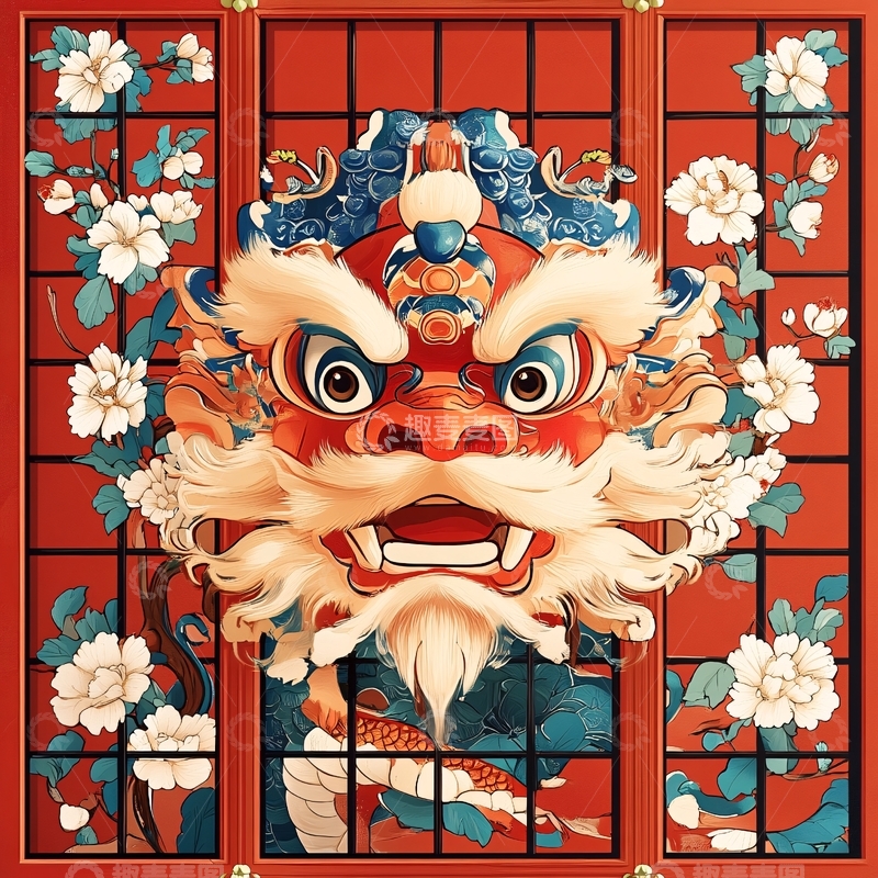 高清大图下载【趣麦麦图】门神插画窗花窗贴1