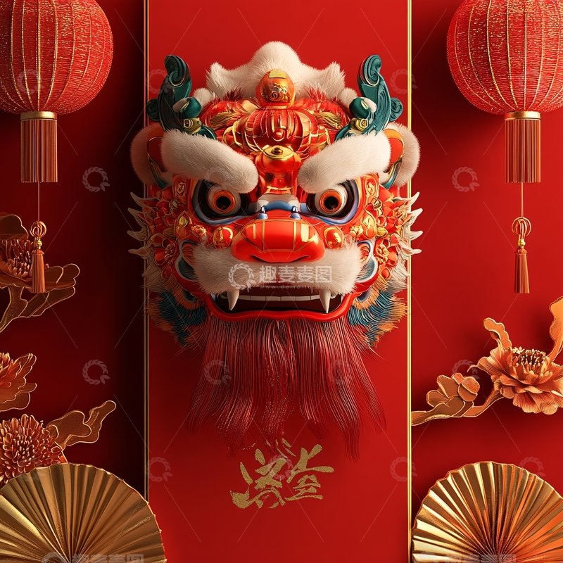 高清大图下载【趣麦麦图】舞狮包装插画4