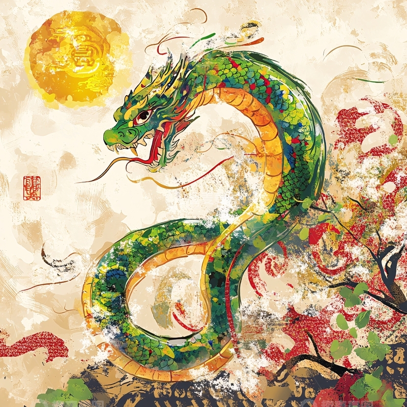 高清大图下载【趣麦麦图】金二龙戏珠插画