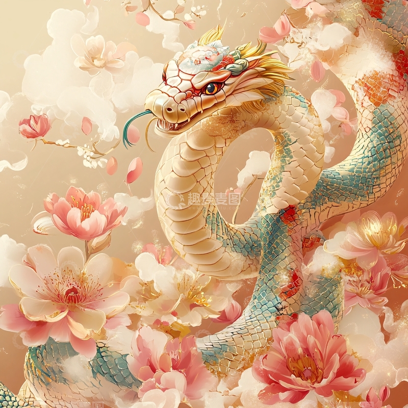 高清大图下载【趣麦麦图】龙年烫金插画