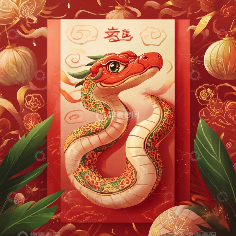 高清大图下载【趣麦麦图】生肖蛇年插画