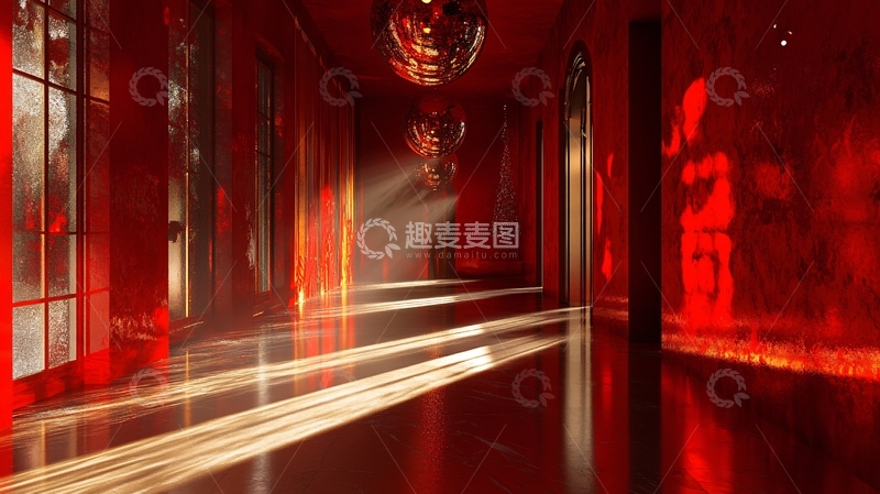 高清大图下载【趣麦麦图】仿古红色走廊