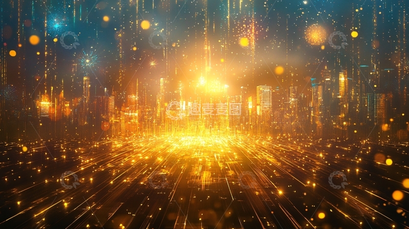 高清大图下载【趣麦麦图】金色城市科技线条