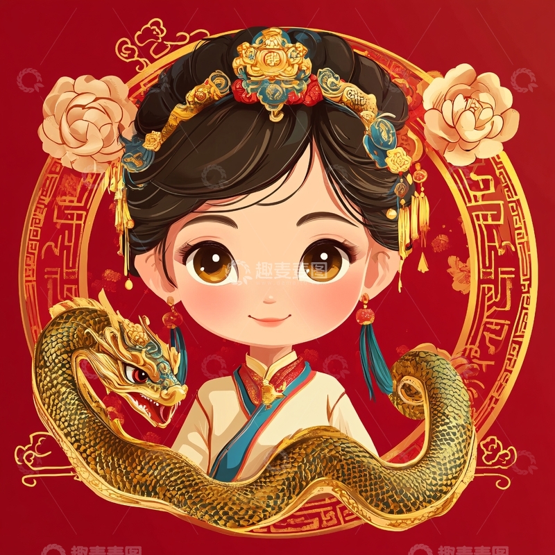 高清大图下载【趣麦麦图】龙年小女孩插画2