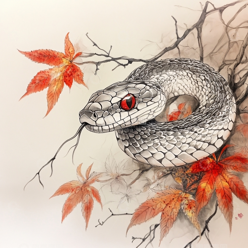 高清大图下载【趣麦麦图】蛇月插画