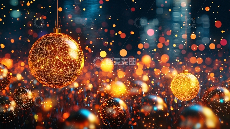 高清大图下载【趣麦麦图】圣诞节金色圣诞球前景2
