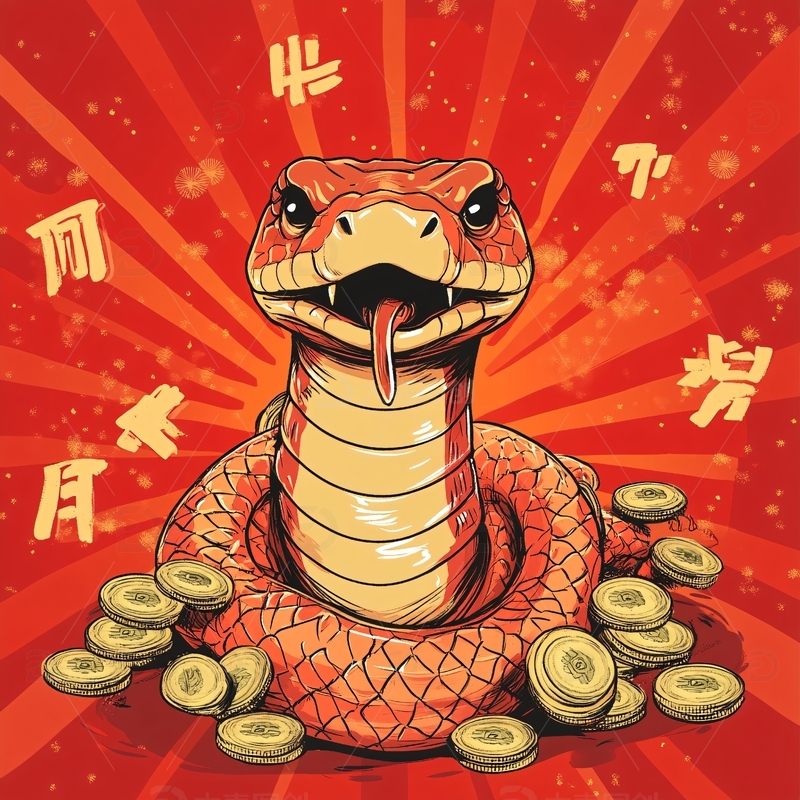 蛇一月插画